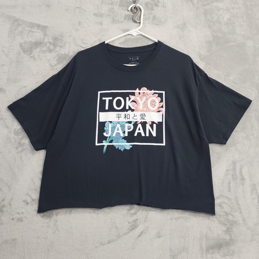 Jupiter Moon Shirt‎ Womens XL Black Tokyo Japan Floral Graphic Crop Tee Travel